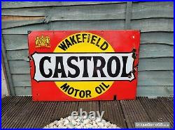 Original 1920's CASTROL WAKEFIELD Motor Oil Enamel Sign 30 x 20