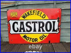 Original 1920's CASTROL WAKEFIELD Motor Oil Enamel Sign 30 x 20