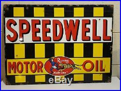 Original 1920's Porcelain Speedwell Motor Oil Advertising Sign Awesome Graphics