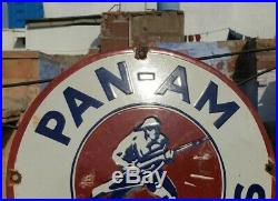 Original 1930's Old Vintage Rare PAN-AM Motor Oil Porcelain Enamel Sign Board