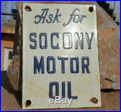 Original 1930's Old Vintage Rare SOCONY Motor Oil Porcelain Enamel Sign Board