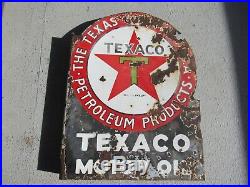 Original 1930's Porcelain Double Sided Flange Texaco Motor Oil Sign