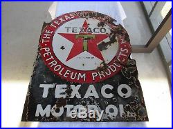 Original 1930's Porcelain Double Sided Flange Texaco Motor Oil Sign