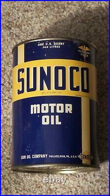 Original 1930's SUNOCO One Quart Metal Motor Oil Can Gas Sign FULLNOS