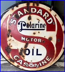 Original 1930's Standard Polarine Gasoline Motor Oil Porcelain Sign 30