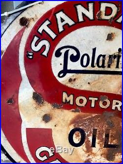 Original 1930's Standard Polarine Gasoline Motor Oil Porcelain Sign 30