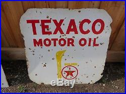 Original 1930s Vintage Sign Texaco Motor Oil Double Sided Porcelain 30x30