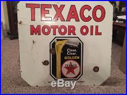 Original 1936 Texaco Golden Motor Oil Sign Double Sided Porcelain 30X30