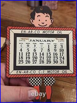 Original 1953 EN-AR-CO Penn Motor Oil White Rose Gasoline Sign Calendar Ohio