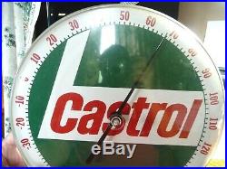Original 1960's Castrol Motor Oil Advertising Thermometer Sign Round Nice