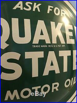 Original 1960s Vintage Quaker State Motor Oil 24 Convex Button Sign