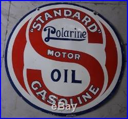 Original 42 Porcelain Sign Standard Polarine Motor Oil Gasoline Vintage 2 sided