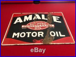 Original Double Sided Porcelain Amalie Motor Oil Sign Gas And Oil