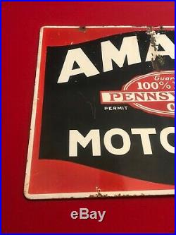 Original Double Sided Porcelain Amalie Motor Oil Sign Gas And Oil