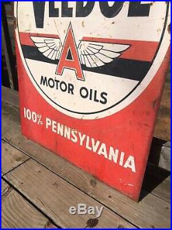 Original Double Sided VEEDOL MOTOR OIL Sign Tombstone Large FLYING A