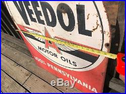 Original Double Sided VEEDOL MOTOR OIL Sign Tombstone Large FLYING A
