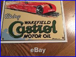 Original Garnier Porcelian Enamel Advertising Sign Wakefield Castrol Motor Oil