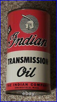 Original Indian Transmission One Pint Metal Motor Oil Can Gas Sign FULLNOSRARE