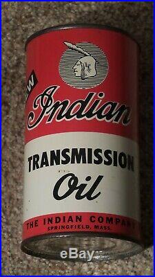 Original Indian Transmission One Pint Metal Motor Oil Can Gas Sign-FULLNOSRARE