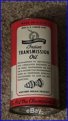 Original Indian Transmission One Pint Metal Motor Oil Can Gas Sign-FULLNOSRARE