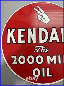 Original Kendall Motor Oil Flange Sign 2000 Mile. WOW Condition! A-M 1954