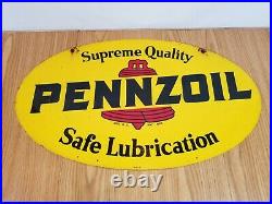 Original Large Vintage Pennzoil Motor Oil Metal Sign 2 sided gas station auto
