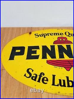 Original Large Vintage Pennzoil Motor Oil Metal Sign 2 sided gas station auto