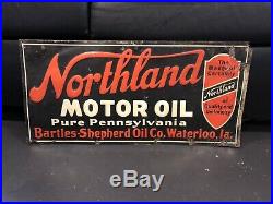 Original Northland Bartles Shepherd Motor Oil Company Tin Tacker Sign
