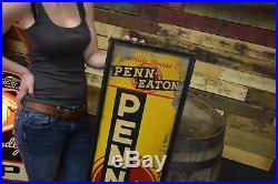 Original PENN-EATON Pennsylvania Motor Oil Sign Early Wood Framed Gas Station Ad