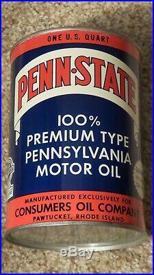 Original Penn State One Quart Motor Oil Can Metal Gas Sign FULLNOSMINTY