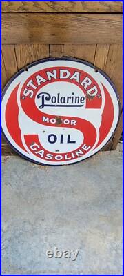 Original Porcelain Double Sided Standard Motor Oil Polarine Sign Original Porcelain Double Sided Standard Motor Oil Polarine Sign