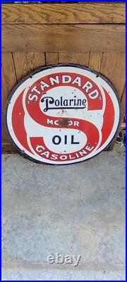 Original Porcelain Double Sided Standard Motor Oil Polarine Sign Original Porcelain Double Sided Standard Motor Oil Polarine Sign