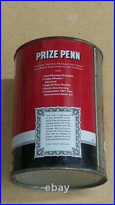 Original Prize Penn One Quart Motor Oil Can Metal Gas Sign FULLNOSRARE