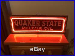 Original Quaker State Motor Oil Edge Lit Neon Sign 1936 VERY RARE