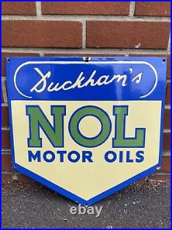 Original Rare Early DUCKHAMS NOL MOTOR OILS Enamel Sign Fantasitc Condition
