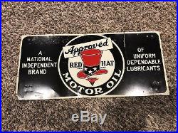Original Red Hat Motor Oil Can Rack Sign Tin Non Porcelain