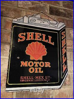 Original SHELL Motor Oil Station Double Enamel Porcelain Sign 1920s