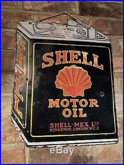 Original SHELL Motor Oil Station Double Enamel Porcelain Sign 1920s
