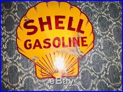 Original Shell Gasoline Clam Porcelain Motor Oil Gas Station Sign