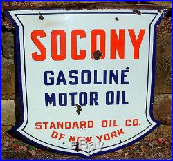 Original Socony Gasoline Motor Oil Double Sided Porcelain Sign