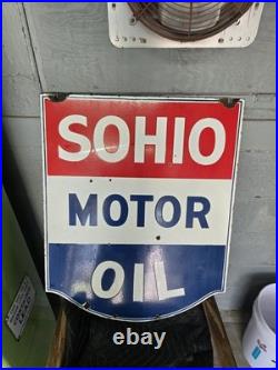 Original Sohio Motor Oil Sign Shield Gasoline Gas Pump Globle