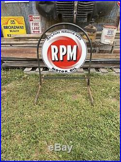 Original Standard RPM Motor Oil Porcelain 2-Sided 28 Sign Gasoline Sidewalk