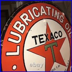 Original Texaco Motor Oil Double Sided Porcelain Sign 42