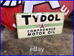 Original Tydol Compounded Motor Oil FLYING A SIGN! MINT! Porcelain sign