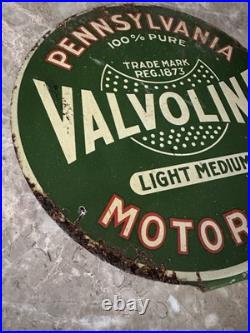 Original Valvoline Motor Oil Lubester Paddle Sign RARE Gas Pennsylvania 2 Sided