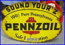 Original Vintage 1940's Pennzoil Motor Oil 2 Sided 31 Porcelain and Metal Sign