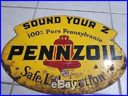 Original Vintage 1947 Pennzoil Motor Oil Gas Station 2 Sided Metal Sign