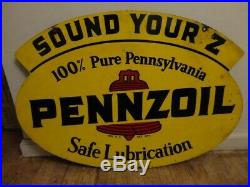 Original Vintage 1968 Pennzoil Motor Oil Gas Station 2 Sided 31 Metal Sign