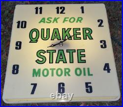 Original Vintage 70's Ask for Quaker State Motor Oils Lighted Clock Works
