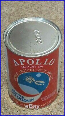 Original Vintage Apollo One Quart Motor Oil Can Metal Gas SignFULLNOS